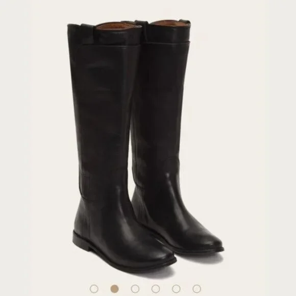 Frye Paige tall riding boot leather layer dark brown stack heel - Picture 1 of 12